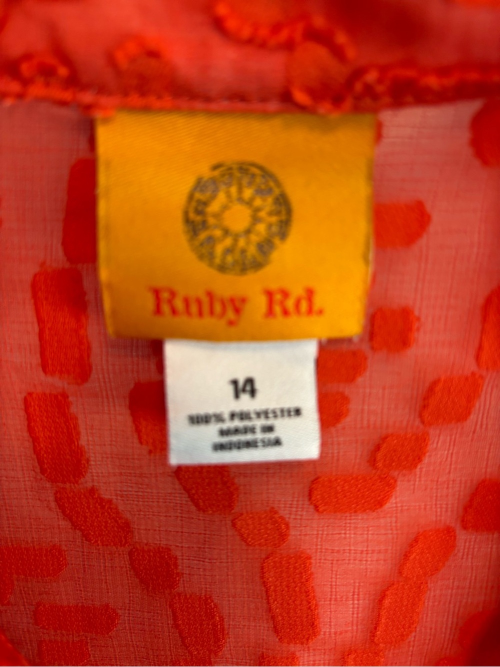 Ruby Rd. Vibrant Orange Sheer Textured Button-Front Blouse - Picture 3 of 4